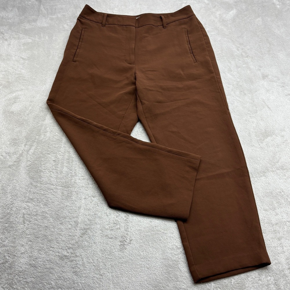 Aritzia Wilfred Trouser Women 14 Brown Straight Leg High Rise Crepe Quiet Luxury